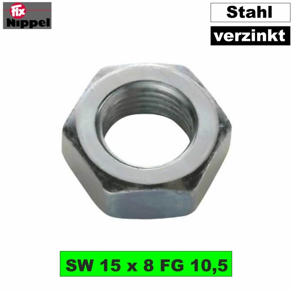 10 x Fix-Nippel Mutter für Schaltung Stahl verzinkt 10 x SW15 x 8,0 - FG 10,5