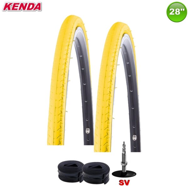 2 x Kenda 28" Kontender K-196 Rennradreifen in Gelb 26-622 (28 x 1,10) + 2 passende Schläuche SV