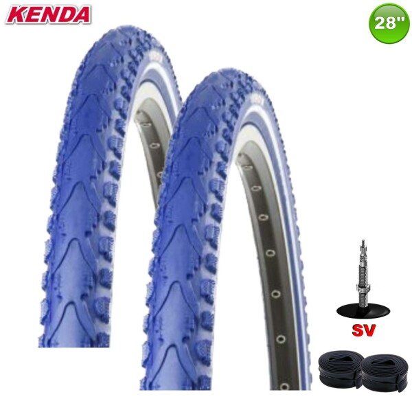 2 x Kenda K-935 Premium Fahrradreifen Fahrradmantel Blau Reflex 40-622 (28 x 1.50) + 2 passende Schläuche SV