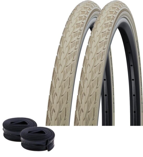 2 x Schwalbe Delta Cruiser Plus 28" Fahrradreifen Fahrradmantel Reflex Creme 40-635 (28 x 1 1/2) + 2 Schwalbe Schläuche DV17