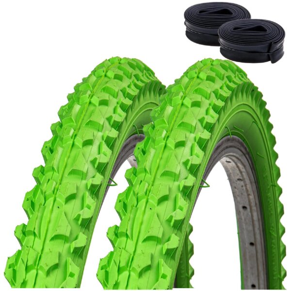 2 x Roverstone 26" Fahrradreifen Fahrradmantel grün 57-559 (26x2,125) + 2 Schläuche AV