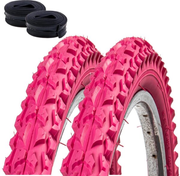 2 x Roverstone 24" Fahrradreifen Fahrradmantel rosa 57-507  (24x2,125) + 2 Schläuche AV