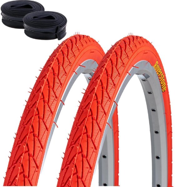 2 x Roverstone Fahrradreifen Drahtreifen Rot 28 x 1,4  Zoll (37-622)  + 2 Schläuche AV