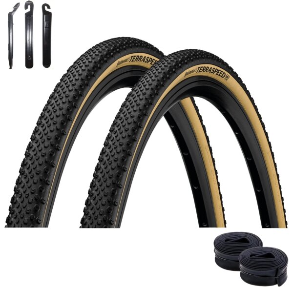 2x Continental Faltreifen Terra Speed ProTection Schwarz/Creme  (29x1,35)  E-25 35-622 - 2 x + 2 Schläuche AV17 inkl. Reifenheber