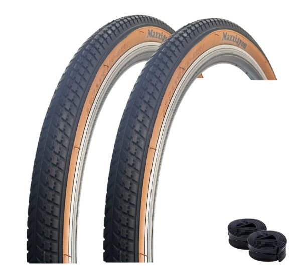 2 x maxxi4you HY 136 Fahrradreifen Schwarz/Braun 47-622 (28 x 1,75) + 2 x passende Schläuche AV