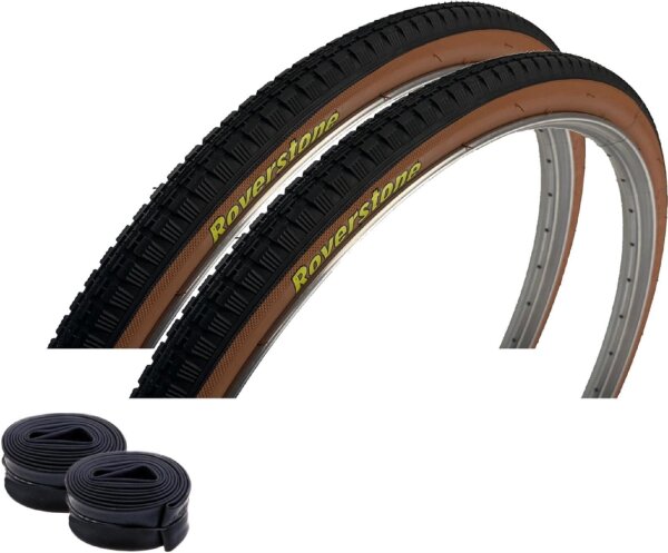 2 x Roverstone 28" Fahrradreifen Schwarz/Braun 40-635 (28 x 1  1/2) + 2 Schläuche SV