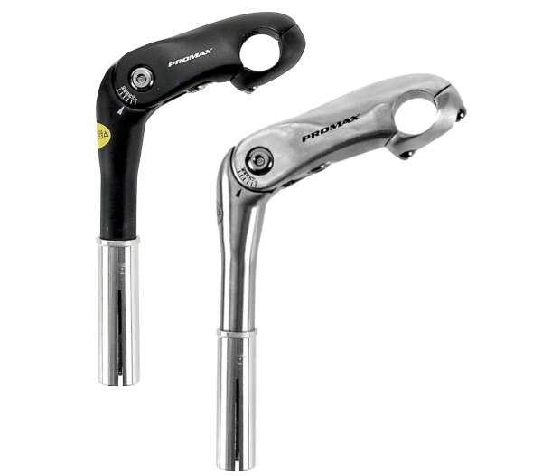 Promax Lenkervorbau 25,4 mm verstellbar 0-50° 85/180mm/105/180mm in Mattschwarz/Silber