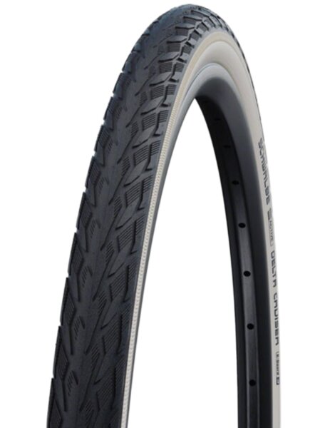 Schwalbe Delta Cruiser Plus Fahrradreifen Active PunctureGuard Green Compound E-25 Schwarz/Weiß+Reflex 37-590 (26 x 1 3/8")