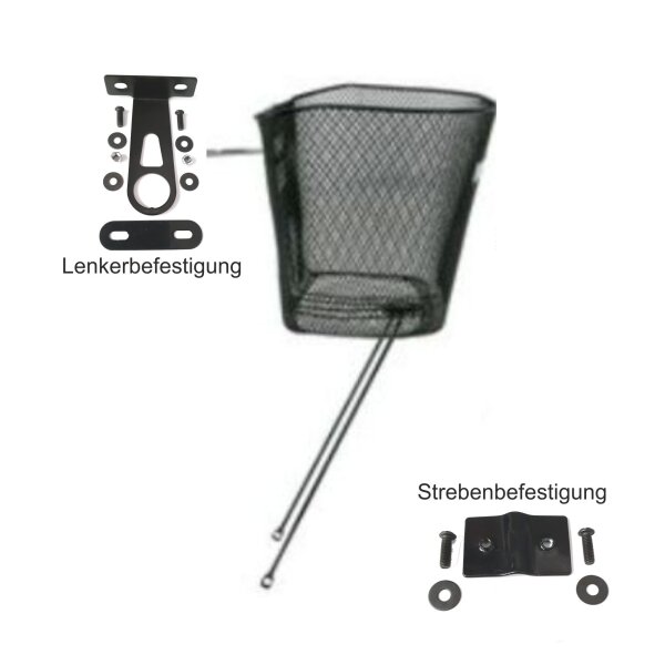 Lenkerkorb mit Streben Vorderradkorb Festmontage 1" Vorbau - Schwarz
