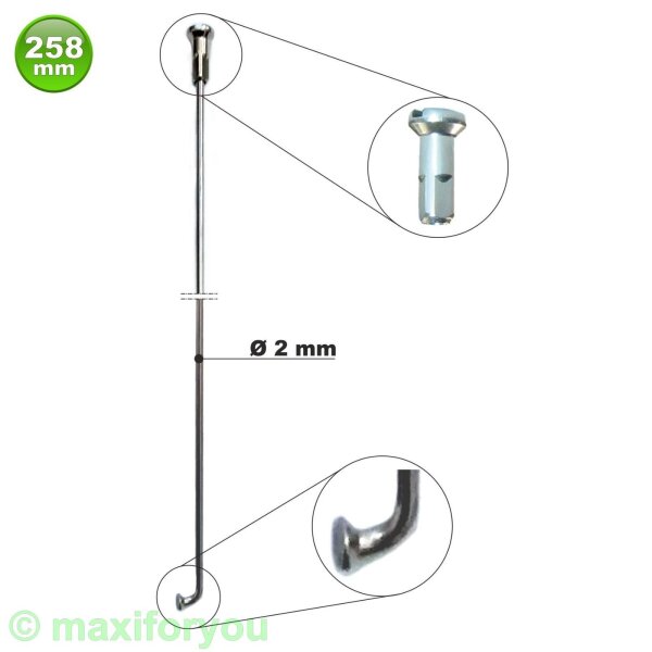 5 x cnSPOKE Nirosta Fahrradspeichen mit Nippel 258 mm