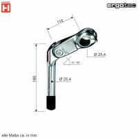 Ergotec Lenkervorbau -10° bis 50° Fahrrad Lenker Vorbau Ø 25,4 110 mm