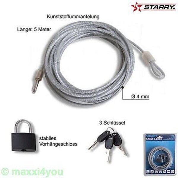 Starry Seilschloss Kabelschloss Fahrradschloss Schloss L 5000 Ø 4 m
