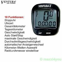 Ventura X 10 Funktionen Fahrradcomputer schwarz Tacho...