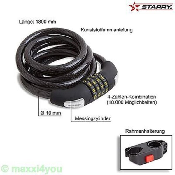 Starry Fahrrad - Zahlenschloss Fahrradschloss Clip-On-Halter Schwarz, 9,99   *