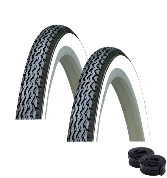2 x Kenda K-133 26" Fahrradreifen Fahrradmantel Schwarz/Weiß 37-590 (26 x 1 3/8) + 2 passende Schläuche DV